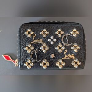 Authentic Christian Louboutin Small Black Panettone Zip-Around Coin Wallet